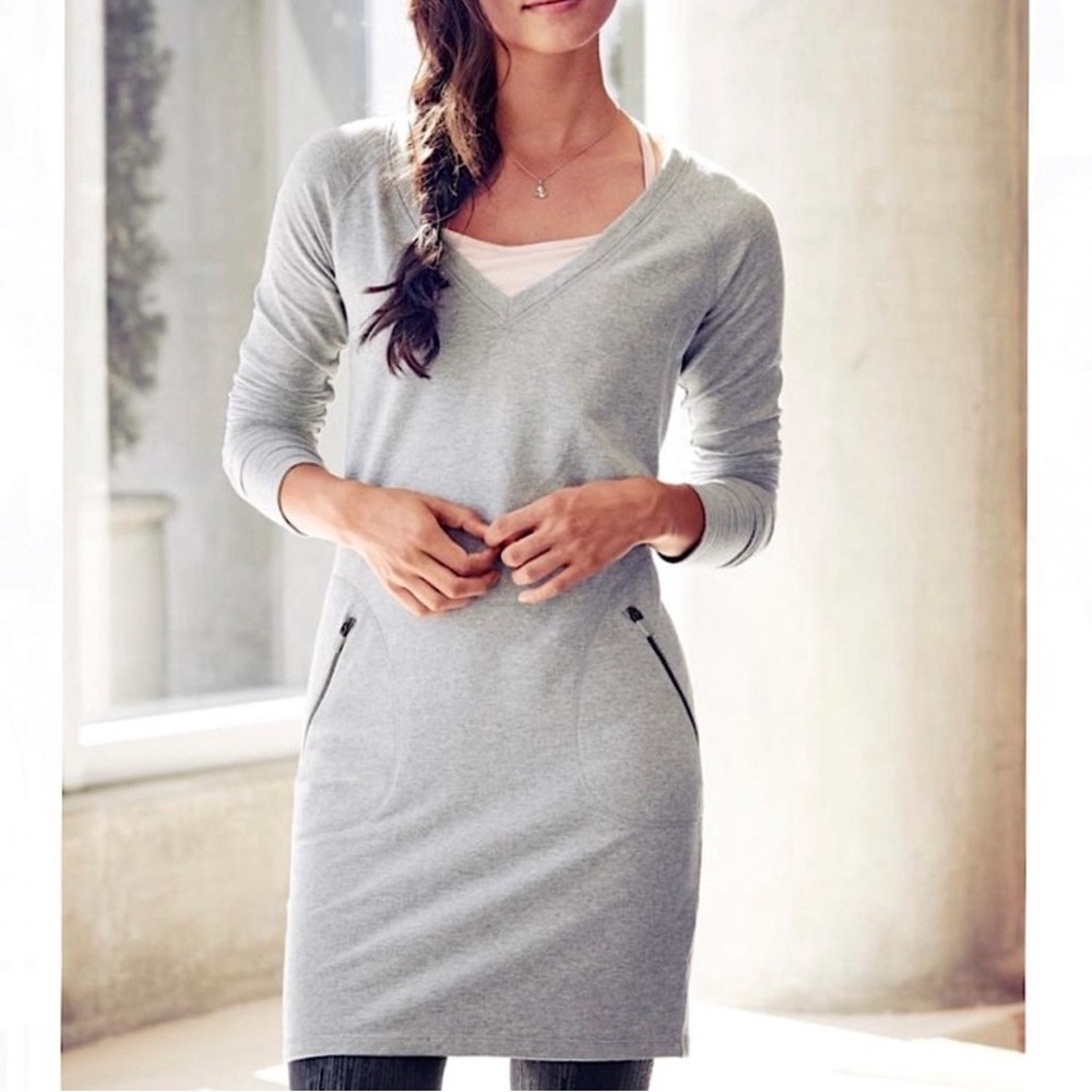 Athleta Womens Gray Enchanted Long Sleeve Dress Size Small Pockets Casual